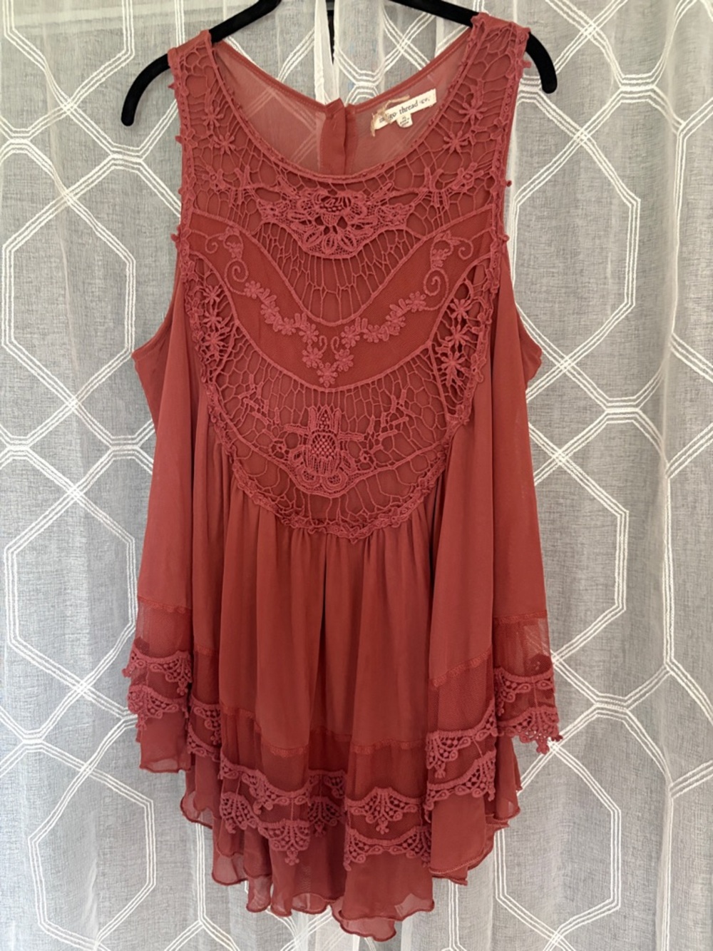 Sleeveless Lace Yoke Chiffon Tank Top - Rust - Unknown Brand